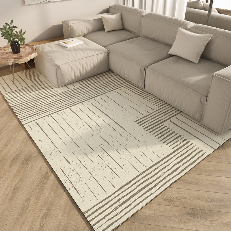 Beige Simple Rug PVC Line Rug Stain Resistant Rug for Living Room