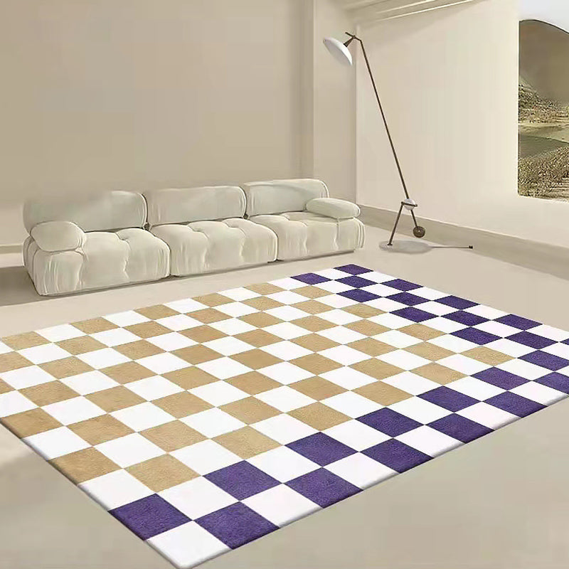 White Irregular Lattice Rug Polyester Modern Rug Washable Rug for Living Room
