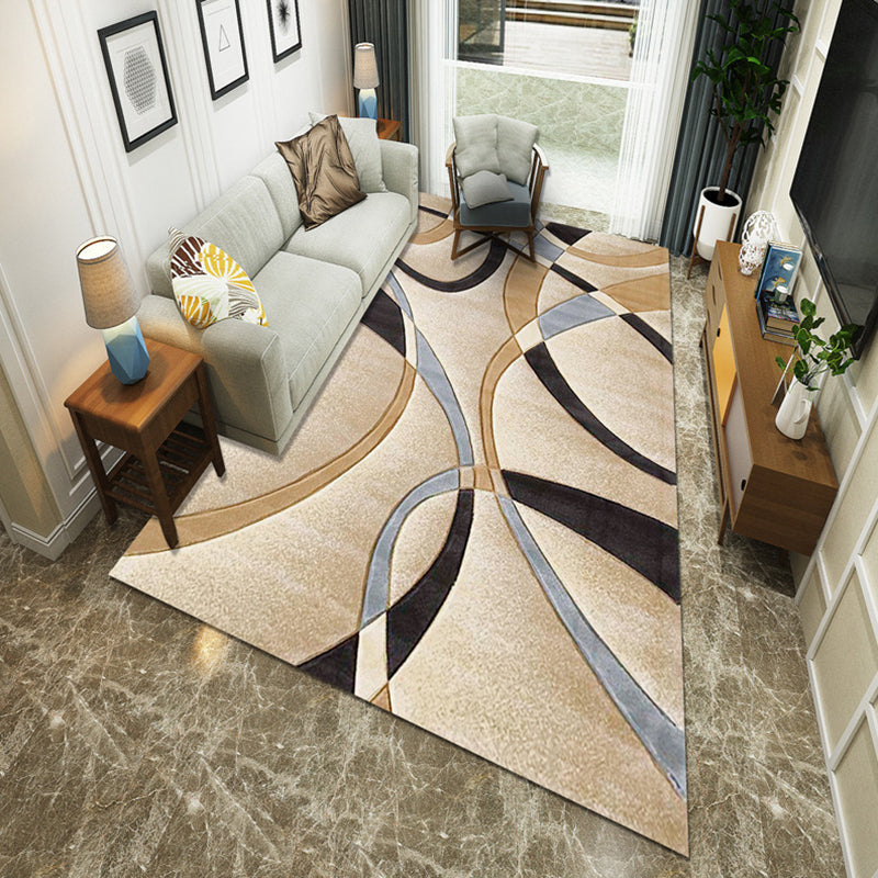 Beige Modern Rug Polyester Geometric Indoor Rug Washable Rug for Living Room