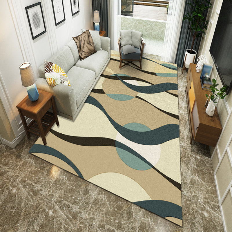 Beige Modern Rug Polyester Geometric Indoor Rug Washable Rug for Living Room
