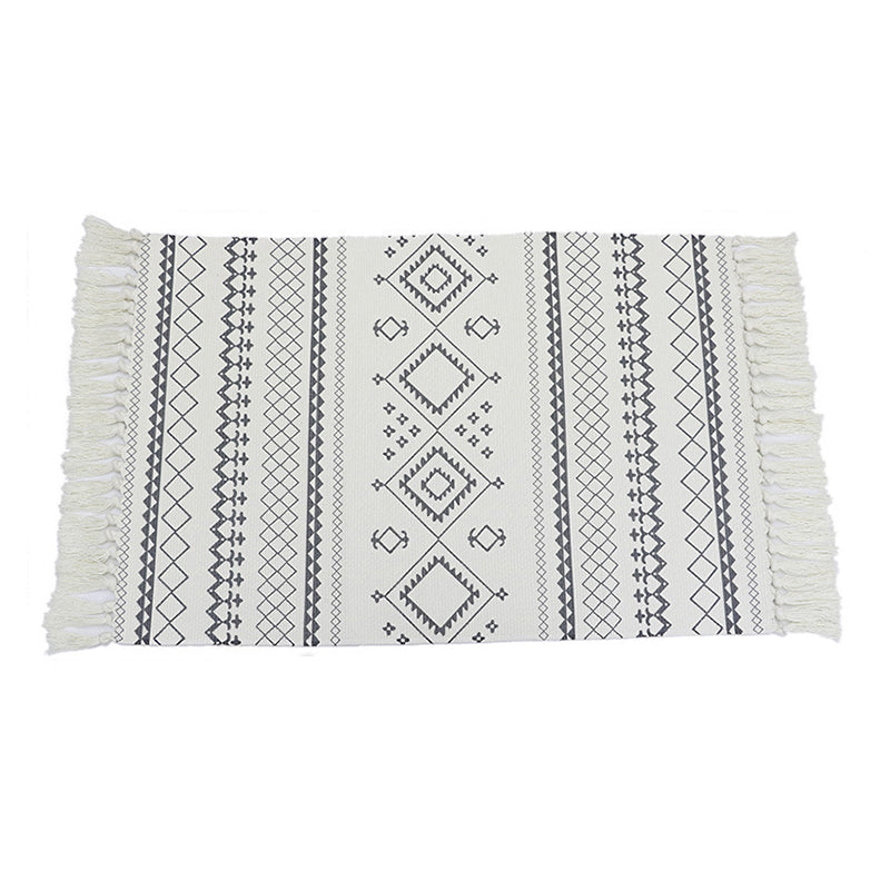 Hand-woven Fringed Rug Boho Pattern Rug Stain Resistant Carpet for Living Room