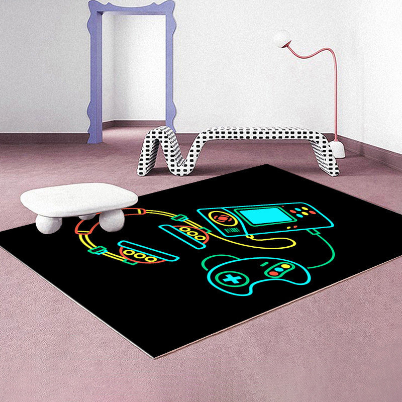 Modern Game Controller Print Rug Polyester Carpet Stain Resistant Area Rug for Living Room