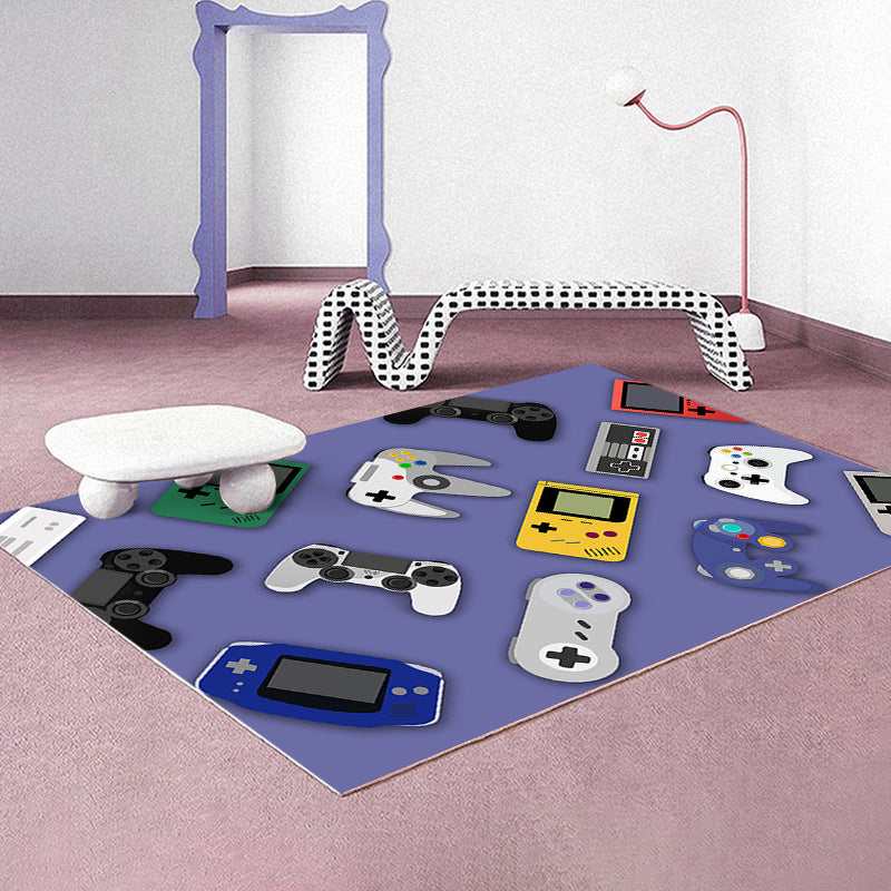Modern Game Controller Print Rug Polyester Carpet Stain Resistant Area Rug for Living Room