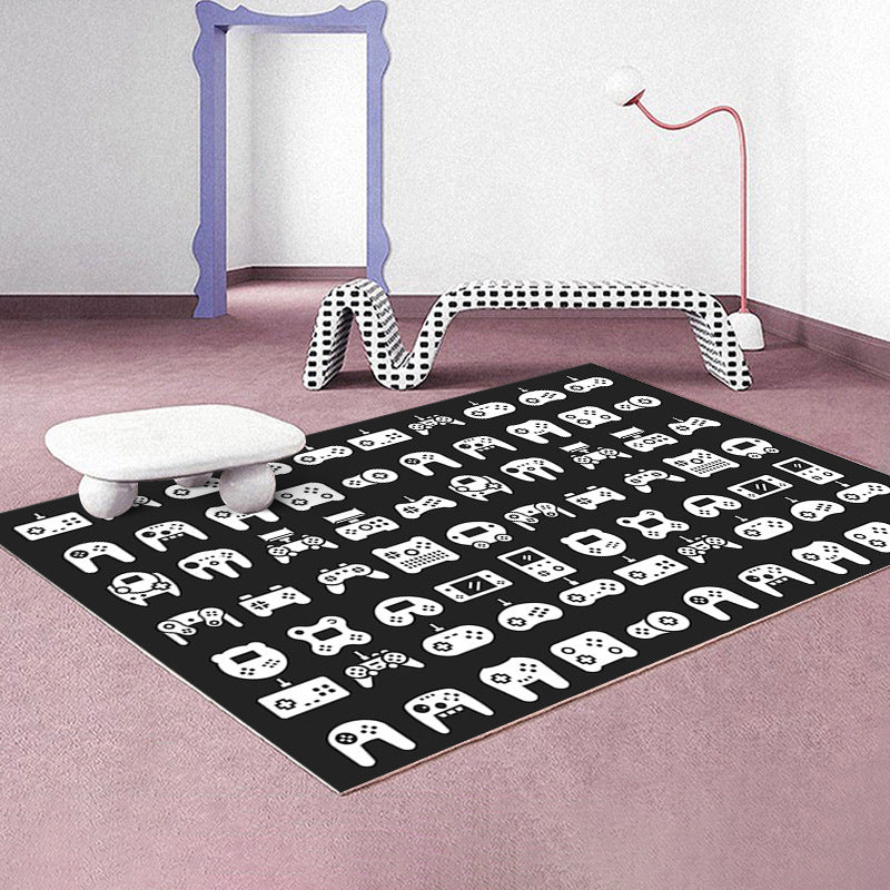 Modern Game Controller Print Rug Polyester Carpet Stain Resistant Area Rug for Living Room