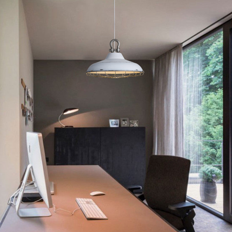 Apparecchio di illuminazione a sospensione con cornice metallica con tonalità fienile industriale 1 bulbo soggiorno lampada appesa in bianco/rame/ruggine