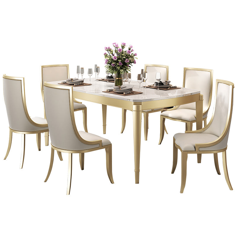 Traditional Luxury Dining Table Rectangle Sintered Stone 4 Legs Table with Wooden Base