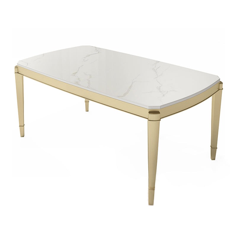 Traditional Luxury Dining Table Rectangle Sintered Stone 4 Legs Table with Wooden Base