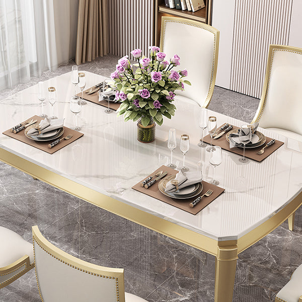 Traditional Luxury Dining Table Rectangle Sintered Stone 4 Legs Table with Wooden Base