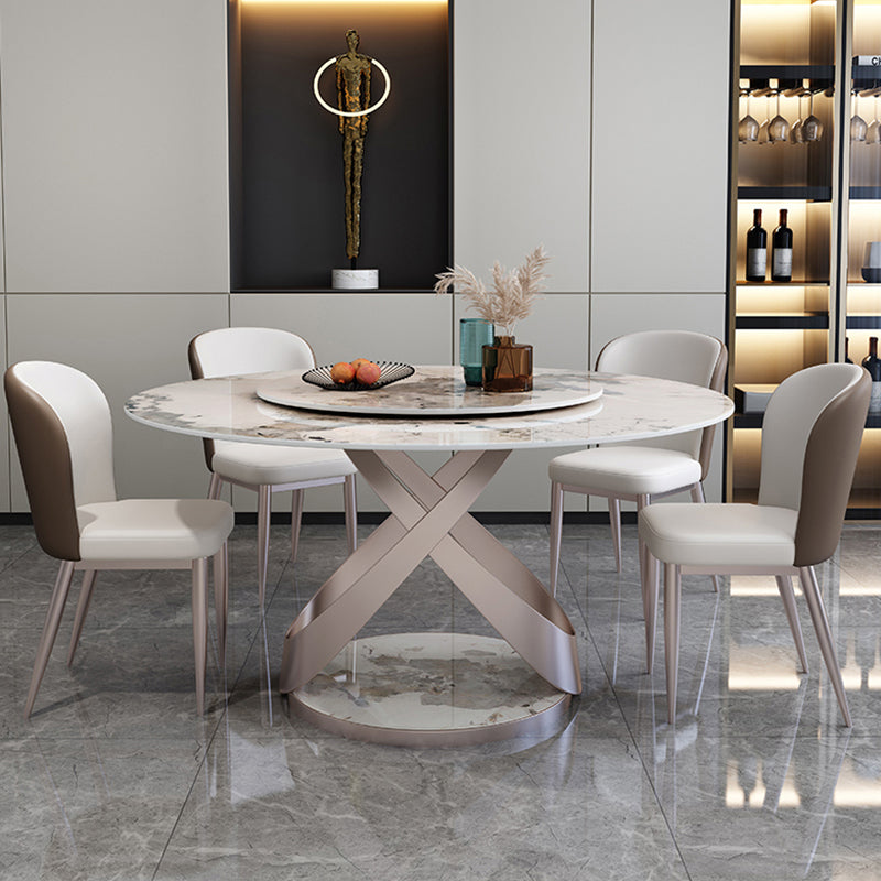 Colección de comedor de piedra con muebles redondos de lujo con plato giratorio