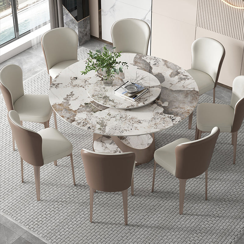 Colección de comedor de piedra con muebles redondos de lujo con plato giratorio