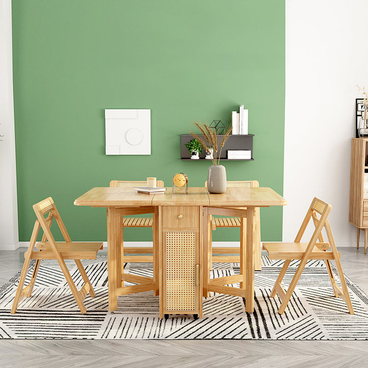 Mid-Century Dining Table Rectangle Solid Wood Drop-Leaf Dining Table for Home Use