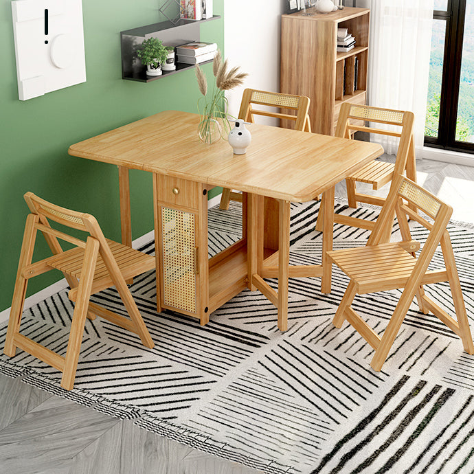 Mid-Century Dining Table Rectangle Solid Wood Drop-Leaf Dining Table for Home Use