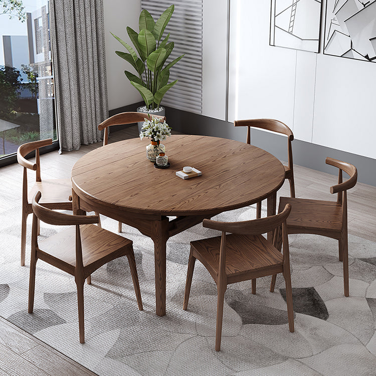 Moderner Stil Brauner Esstisch runden massiv Holz Esstisch mit 4 Beinen für Zuhause