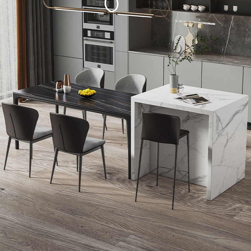 Mesa de comedor negra de estilo moderno, mesa rectangular de piedra sinterizada con 4 patas para cocina