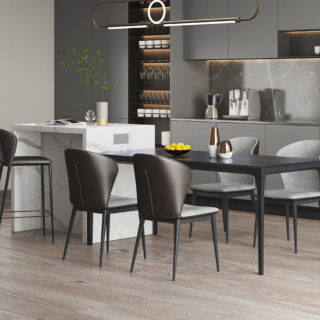 Mesa de comedor negra de estilo moderno, mesa rectangular de piedra sinterizada con 4 patas para cocina