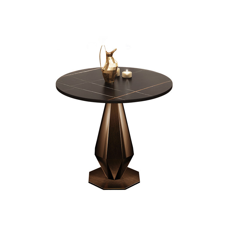 Mesa de comedor con base de pedestal de piedra, muebles redondos de lujo tradicionales