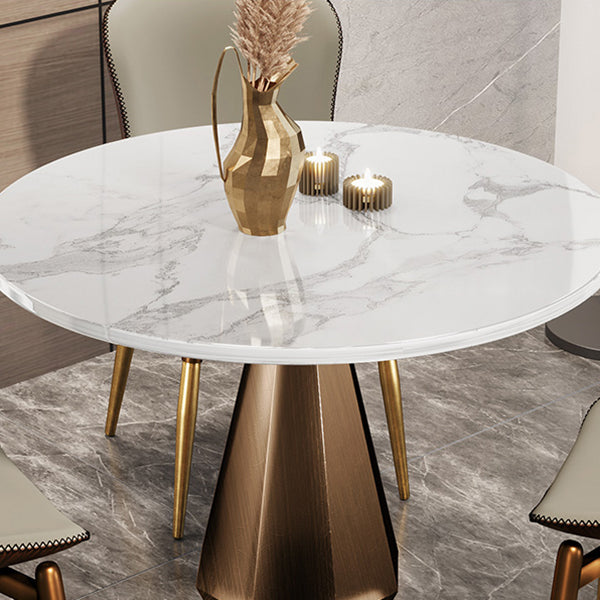 Mesa de comedor con base de pedestal de piedra, muebles redondos de lujo tradicionales