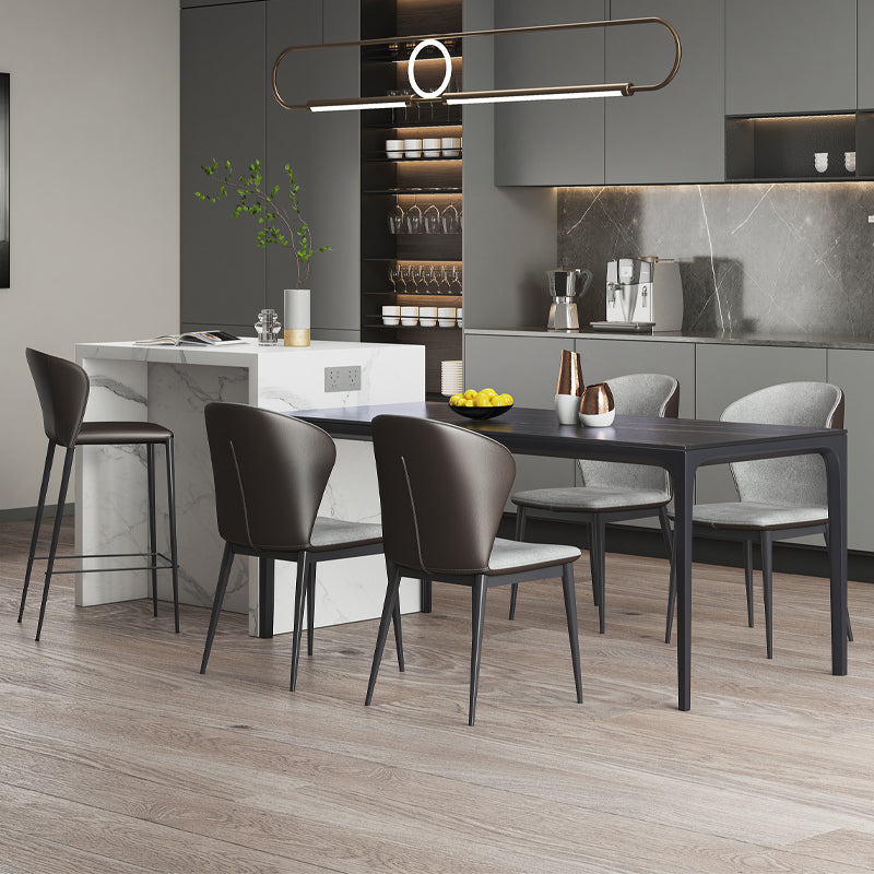 Mesa de comedor negra moderna, mesa de comedor rectangular de piedra sinterizada con 4 patas para cocina