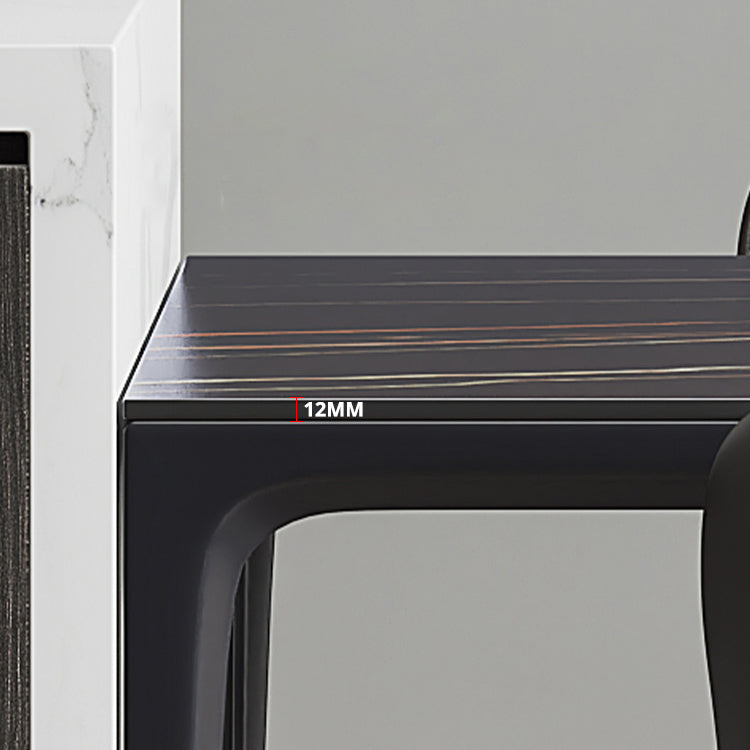 Mesa de comedor negra moderna, mesa de comedor rectangular de piedra sinterizada con 4 patas para cocina