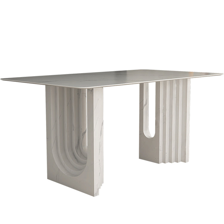 Metal Modern Double Pedestal Table Sintered Stone Table,47.5"L x 31.5"W x 29.5"H