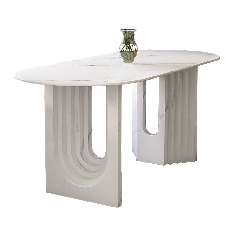 Metal Modern Double Pedestal Table Sintered Stone Table,47.5"L x 31.5"W x 29.5"H