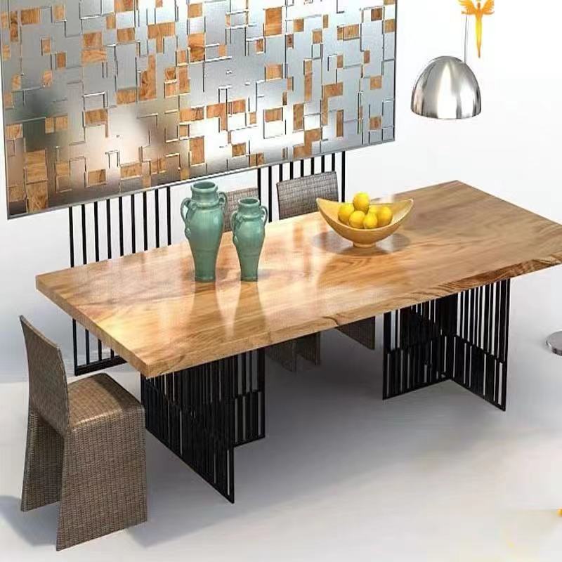 Metal Industrial Rectangle Dining Table Wood Top Indoor Table for Home