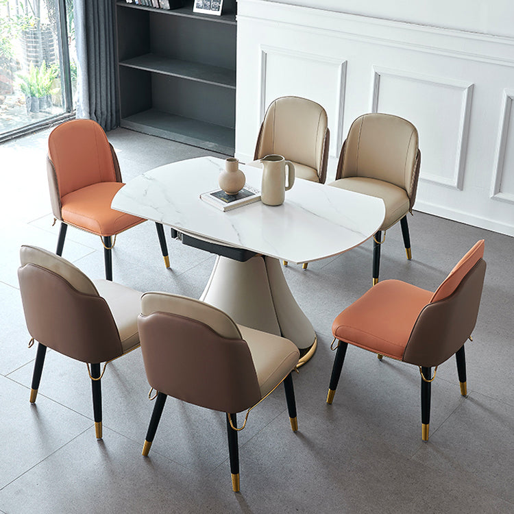 Scandinavian Style Leather Dining Chairs Armless Solid Back Chair for Kitchen