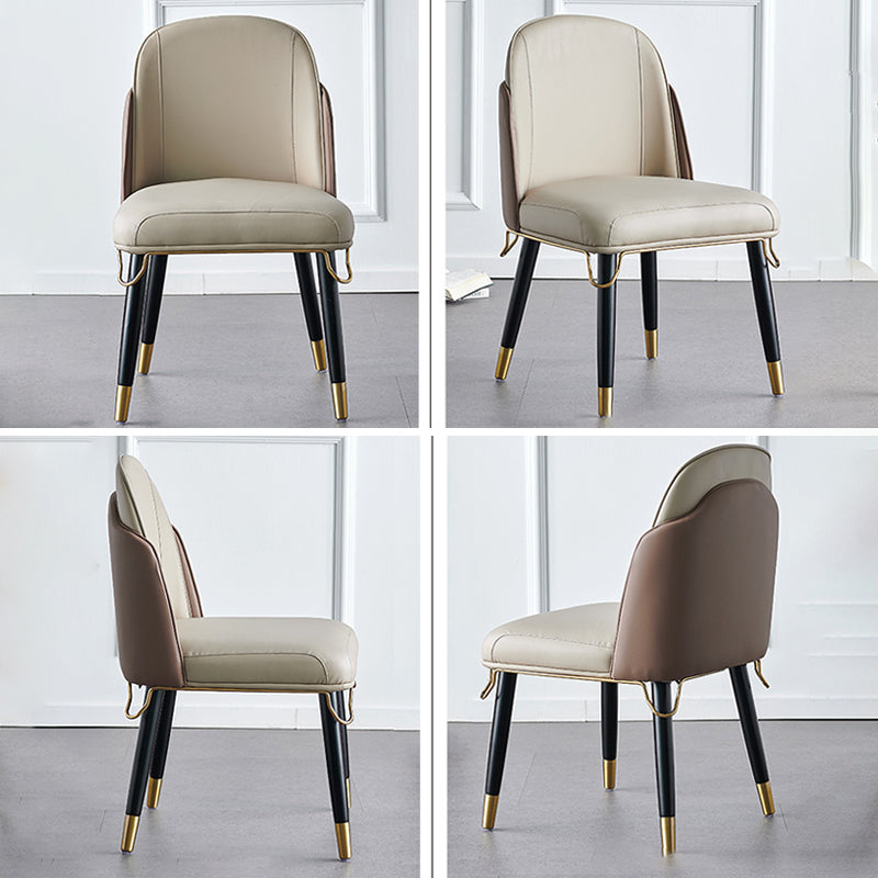 Scandinavian Style Leather Dining Chairs Armless Solid Back Chair for Kitchen
