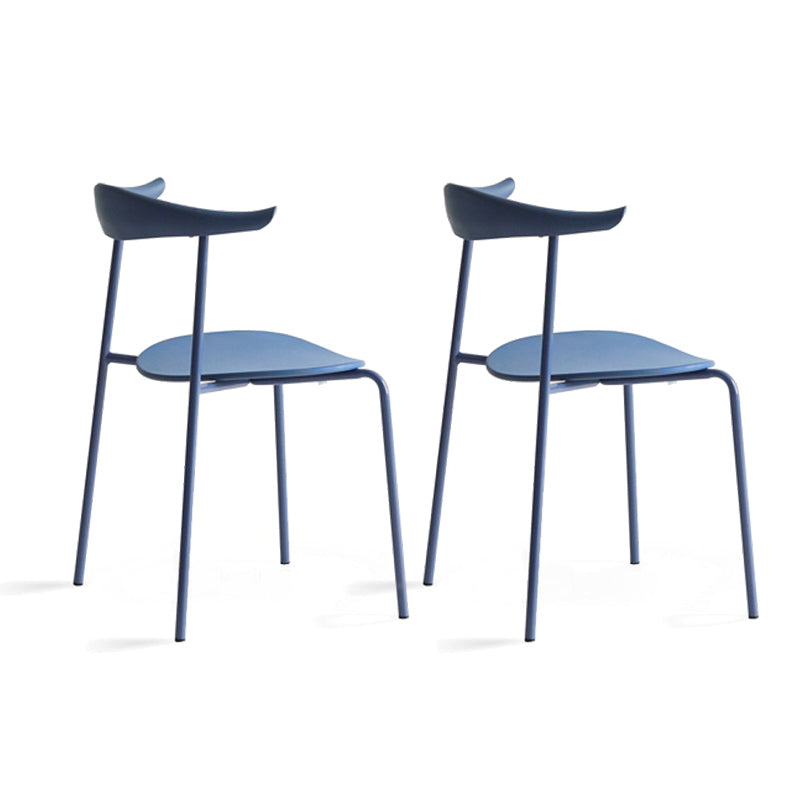 Open achterste armloze eetkamerstoelen industriële zijstoelen met metalen benen