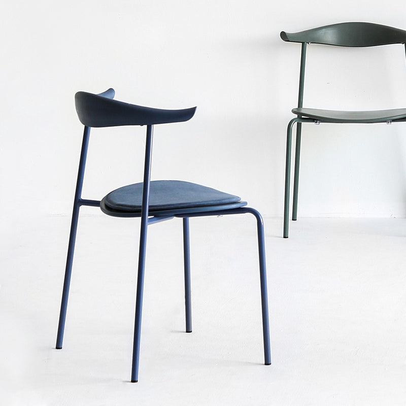 Open achterste armloze eetkamerstoelen industriële zijstoelen met metalen benen