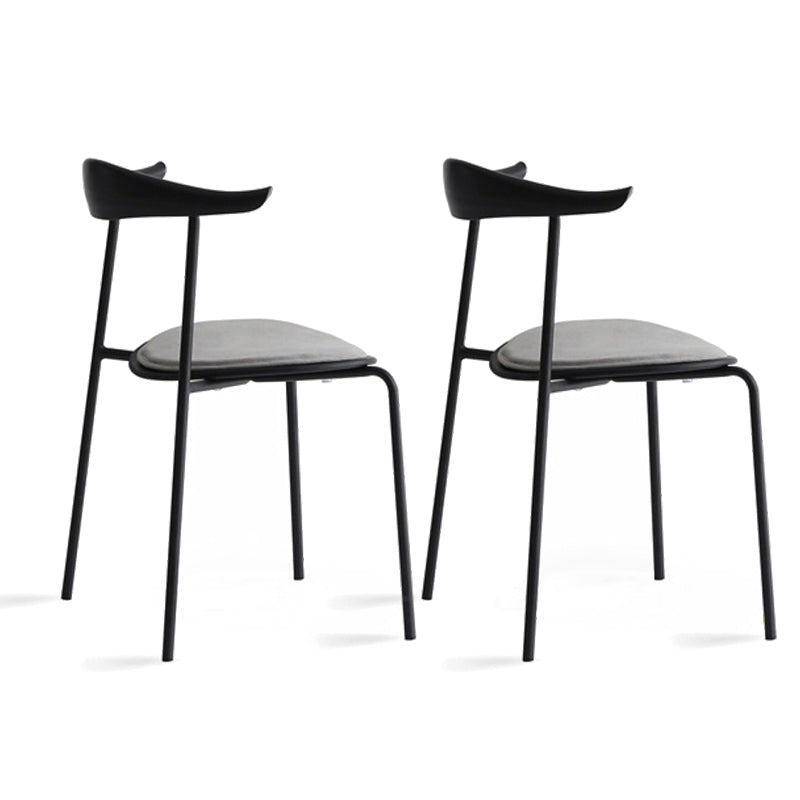 Open achterste armloze eetkamerstoelen industriële zijstoelen met metalen benen