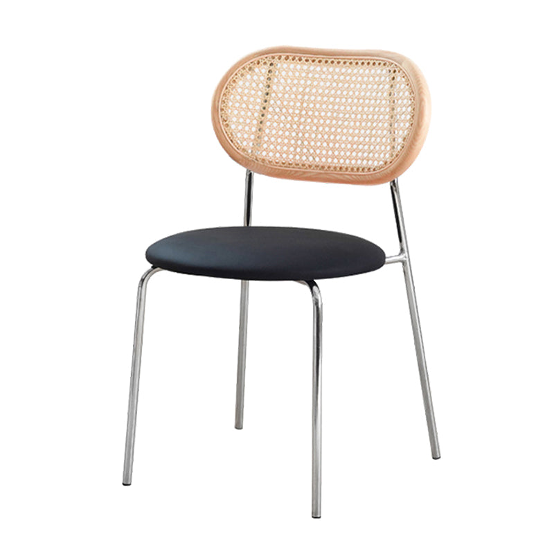 Sillas de comedor de estilo moderno, silla con respaldo abierto lateral sin brazos y patas de metal para cocina