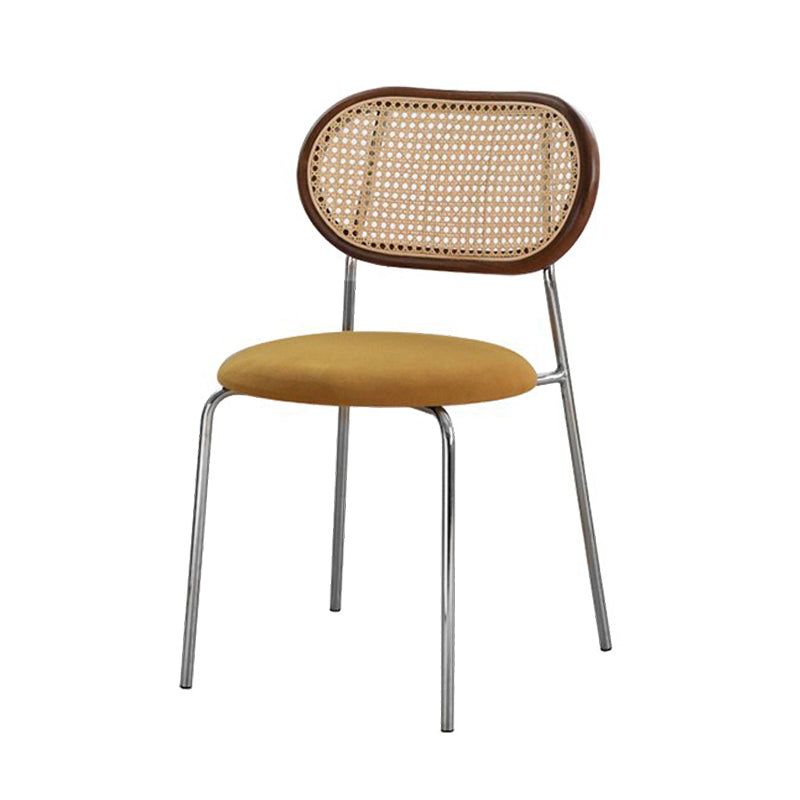 Sillas de comedor de estilo moderno, silla con respaldo abierto lateral sin brazos y patas de metal para cocina