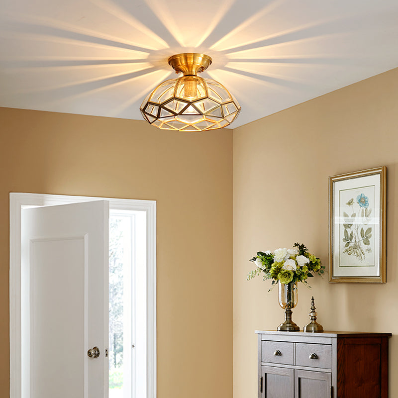 Glass Flush Mount Ceiling Light Classical Ceiling Lighting in Gold for Living Room
