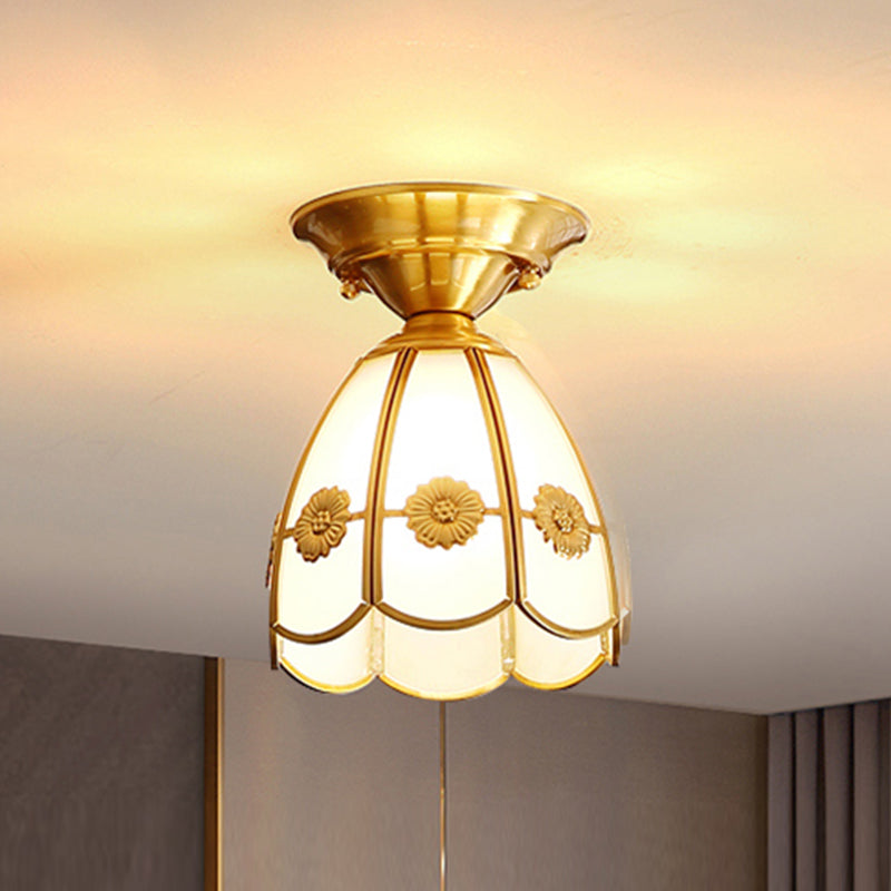 Plafonnier encastré en verre, éclairage de plafond classique en or pour le salon