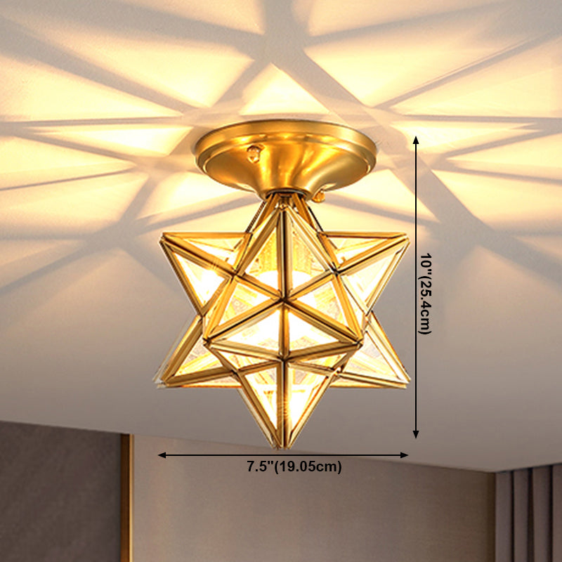 Glass Flush Mount Ceiling Light Classical Ceiling Lighting in Gold for Living Room