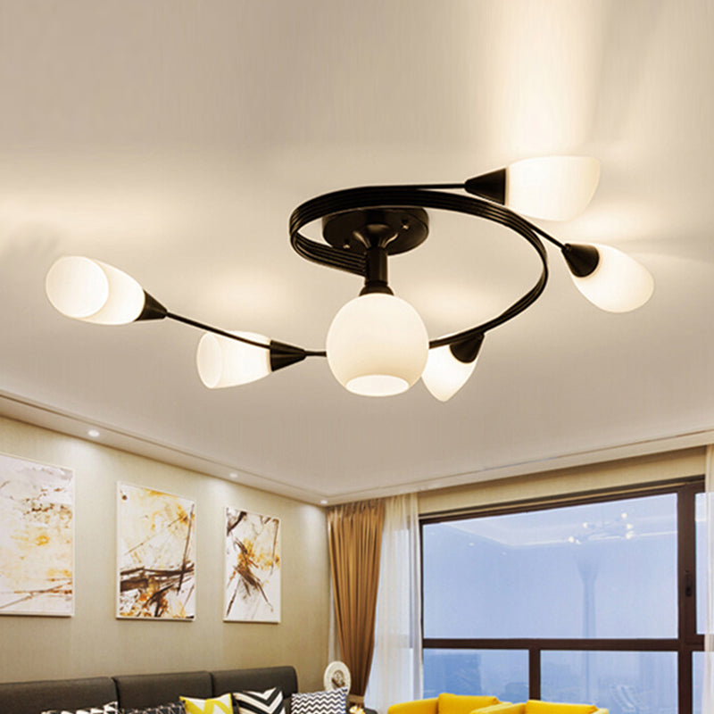 Plafonnier semi-encastré en verre, éclairage de plafond classique en métal pour salle à manger