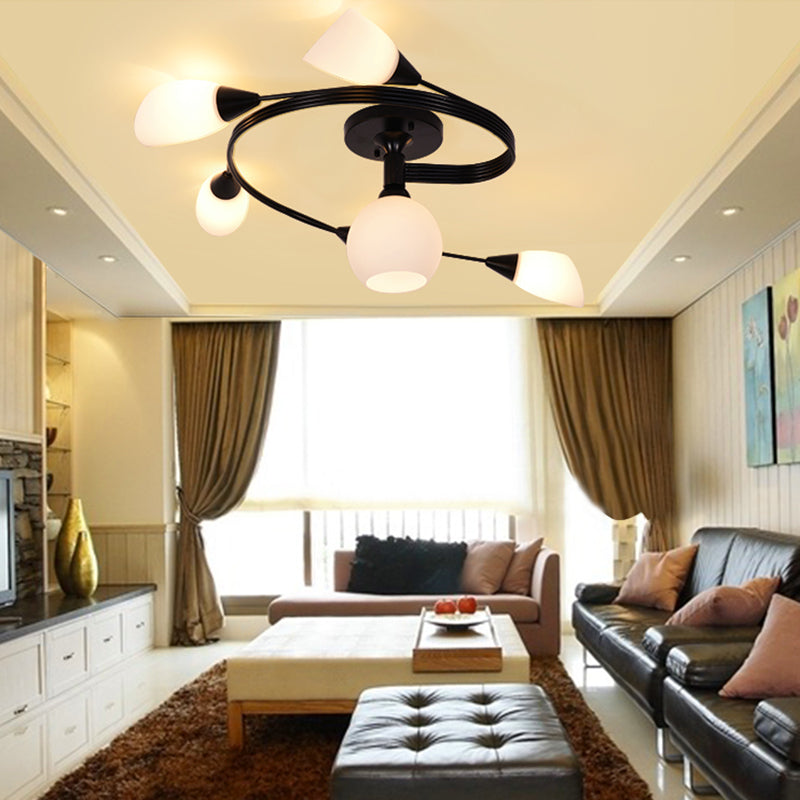 Plafonnier semi-encastré en verre, éclairage de plafond classique en métal pour salle à manger