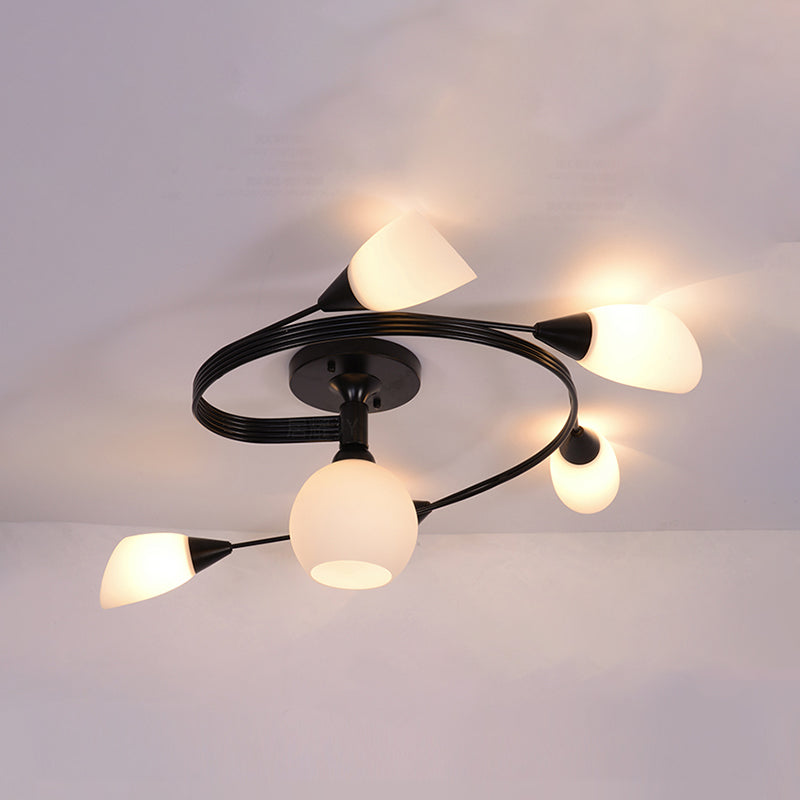 Plafonnier semi-encastré en verre, éclairage de plafond classique en métal pour salle à manger