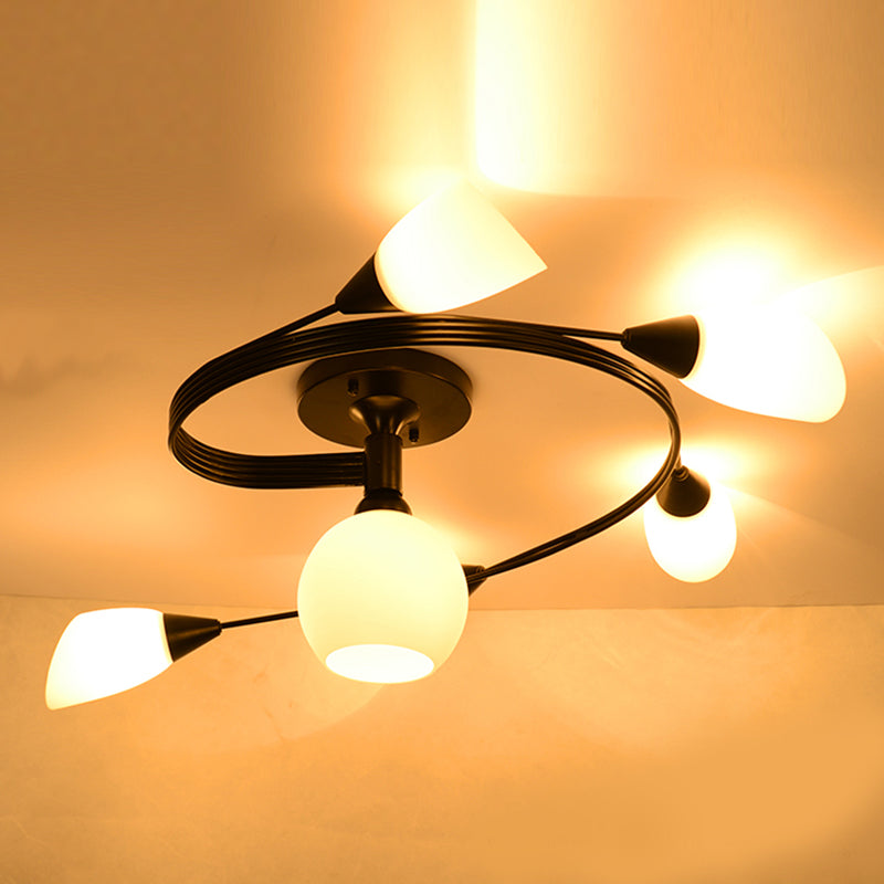 Plafonnier semi-encastré en verre, éclairage de plafond classique en métal pour salle à manger