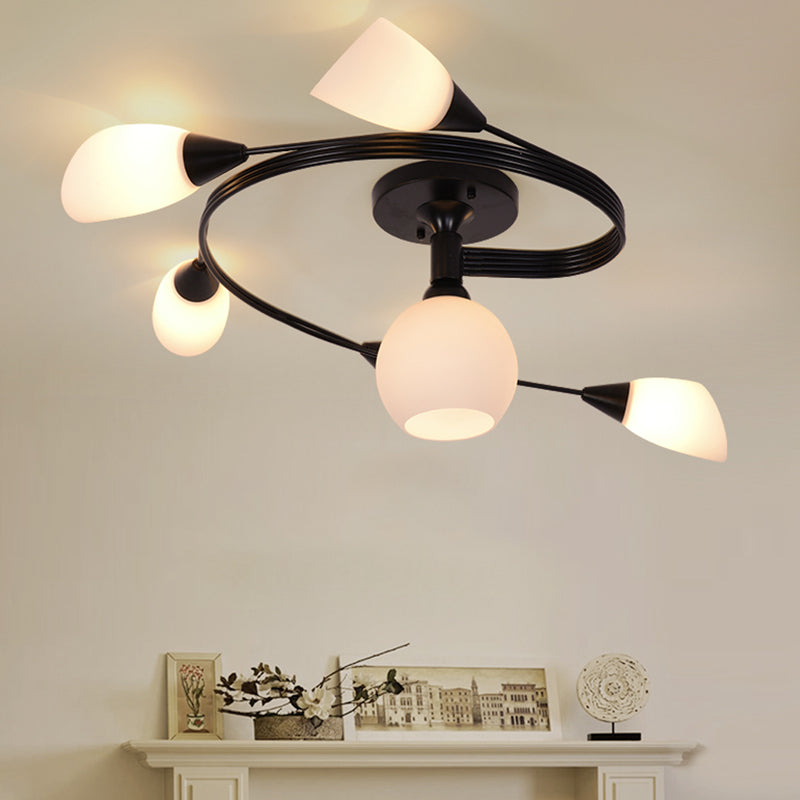 Plafonnier semi-encastré en verre, éclairage de plafond classique en métal pour salle à manger