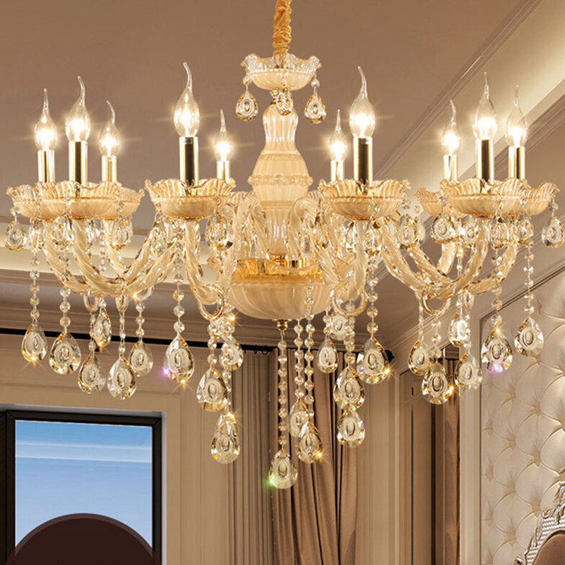 Sitting Room Candle Crystal Chandelier European Style Multi Head Chandelier Light Fixtures