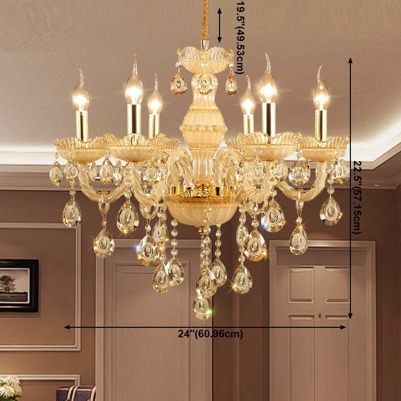 Sitting Room Candle Crystal Chandelier European Style Multi Head Chandelier Light Fixtures
