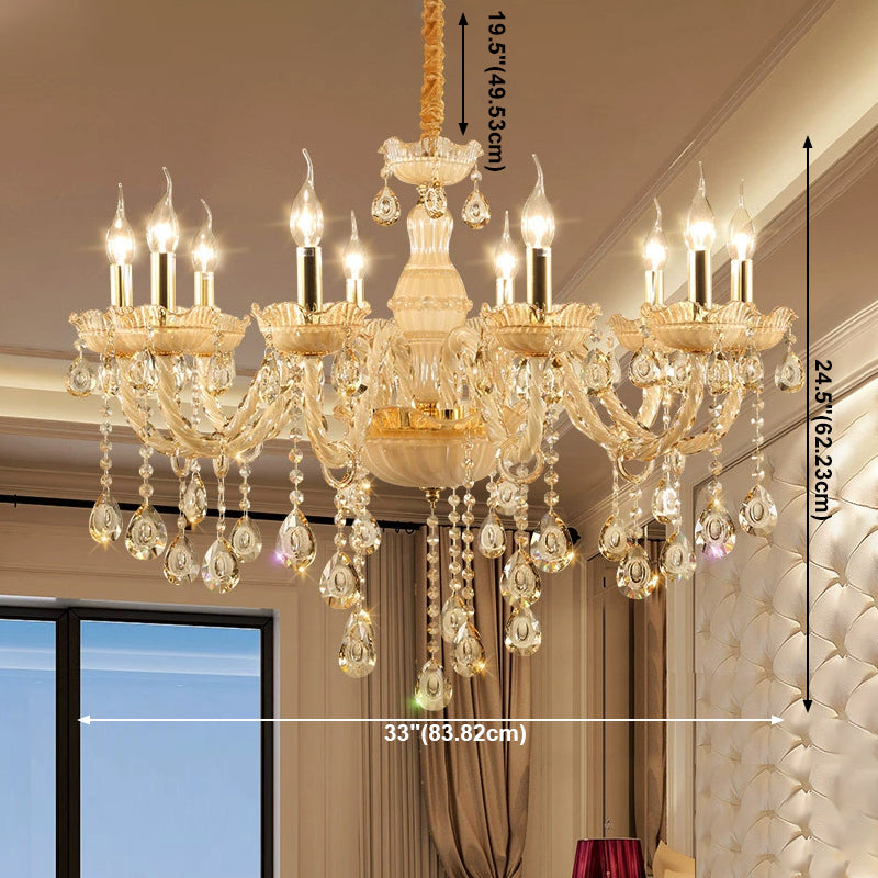 Sitting Room Candle Crystal Chandelier European Style Multi Head Chandelier Light Fixtures