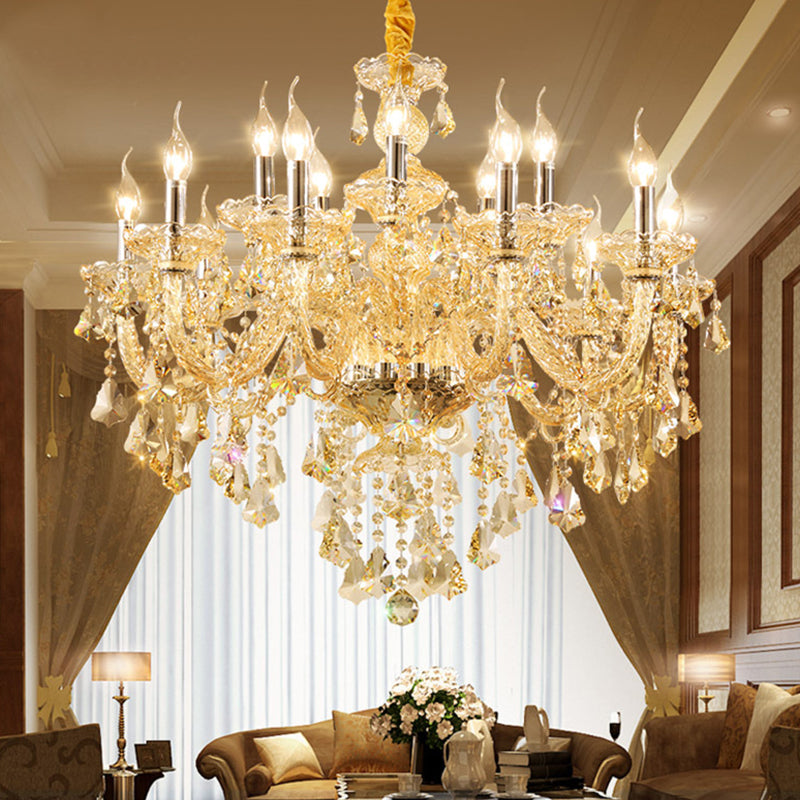Lustre de style européen Light Gold Crystal Multi-Head Pendant Light pour le salon