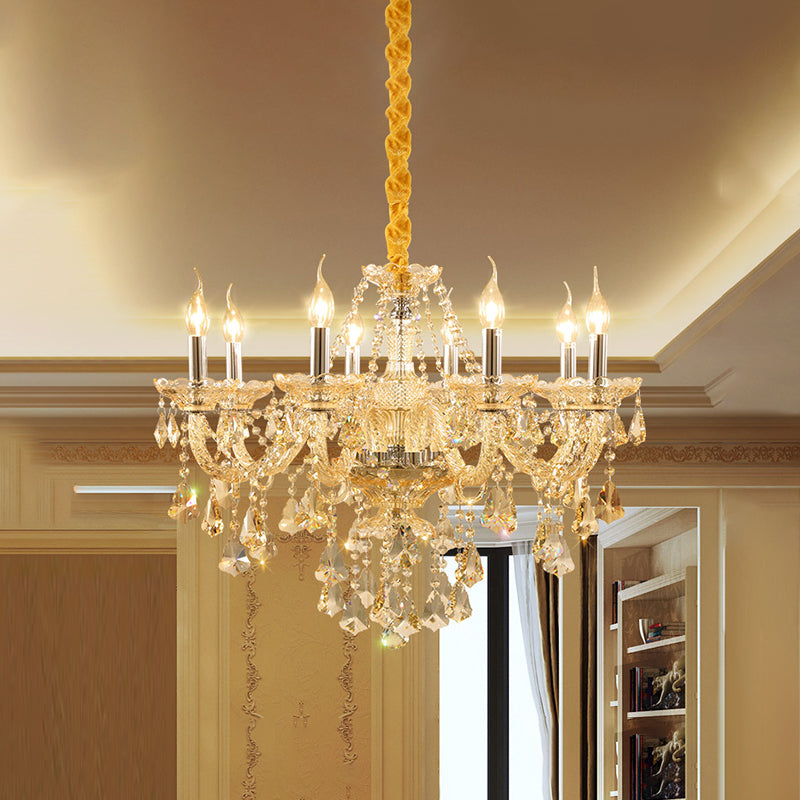 Lustre de style européen Light Gold Crystal Multi-Head Pendant Light pour le salon