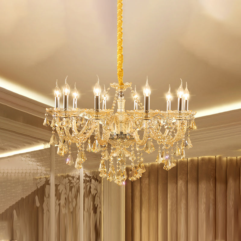 Lustre de style européen Light Gold Crystal Multi-Head Pendant Light pour le salon