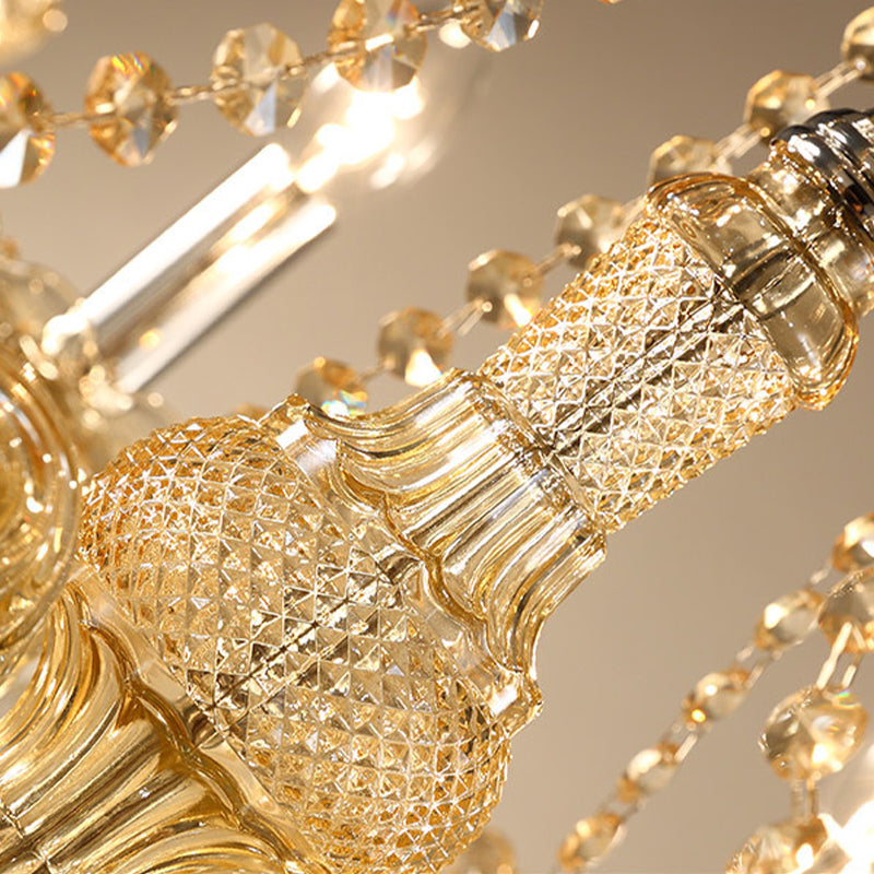 Lustre de style européen Light Gold Crystal Multi-Head Pendant Light pour le salon