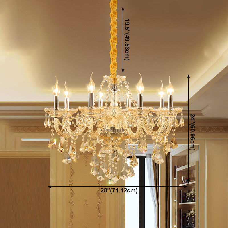 Lustre de style européen Light Gold Crystal Multi-Head Pendant Light pour le salon