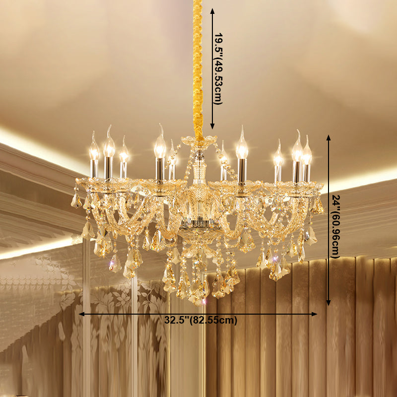 Lustre de style européen Light Gold Crystal Multi-Head Pendant Light pour le salon